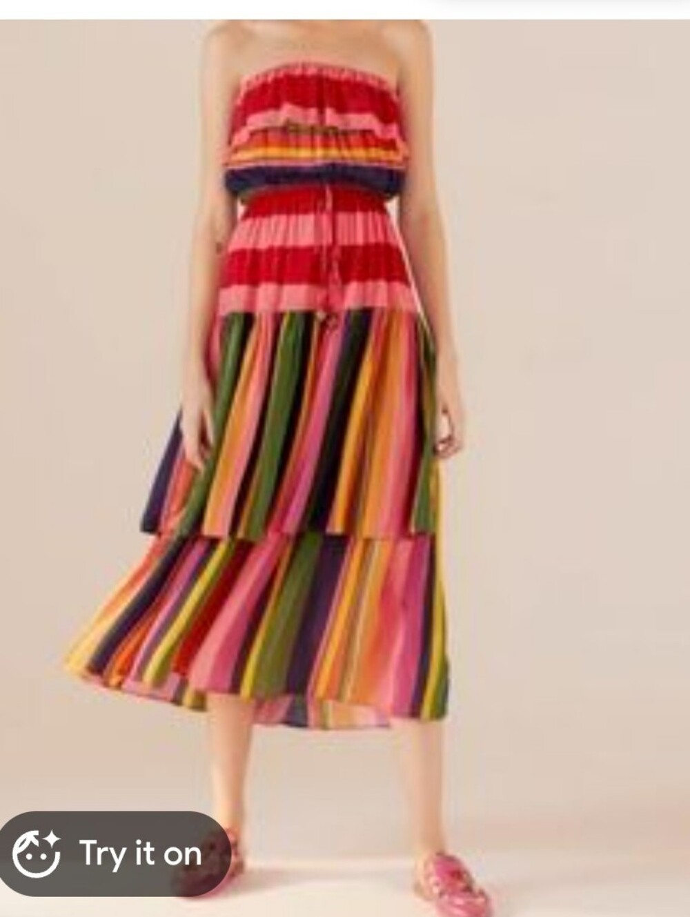 Farm Rio Striped Ruffled Maxi Dress - Pink Multicolor - Picture 2 of 2